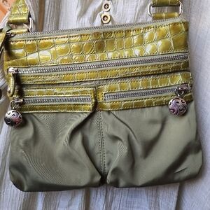 Brighton Green Two-Tone Crossbody Bag with Croc-Texture Trim